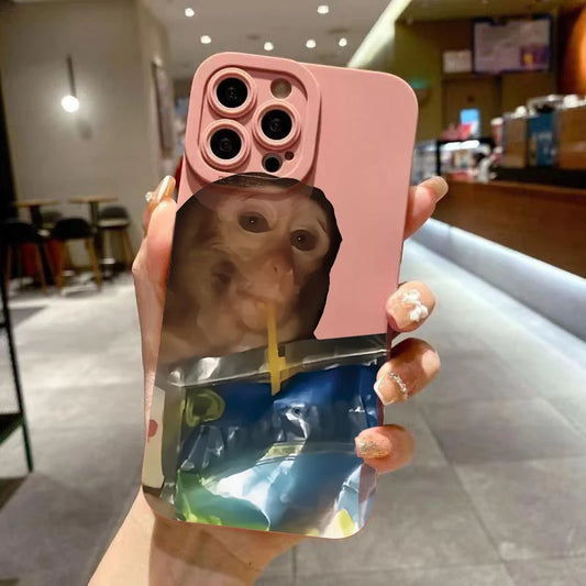 Phone Case for Iphone 16E 11 12 13 14 15 16 Pro Max XS X XR 7 8 plus SE 2022 Monkey Drinking Juice Printed Soft Silicone Cover